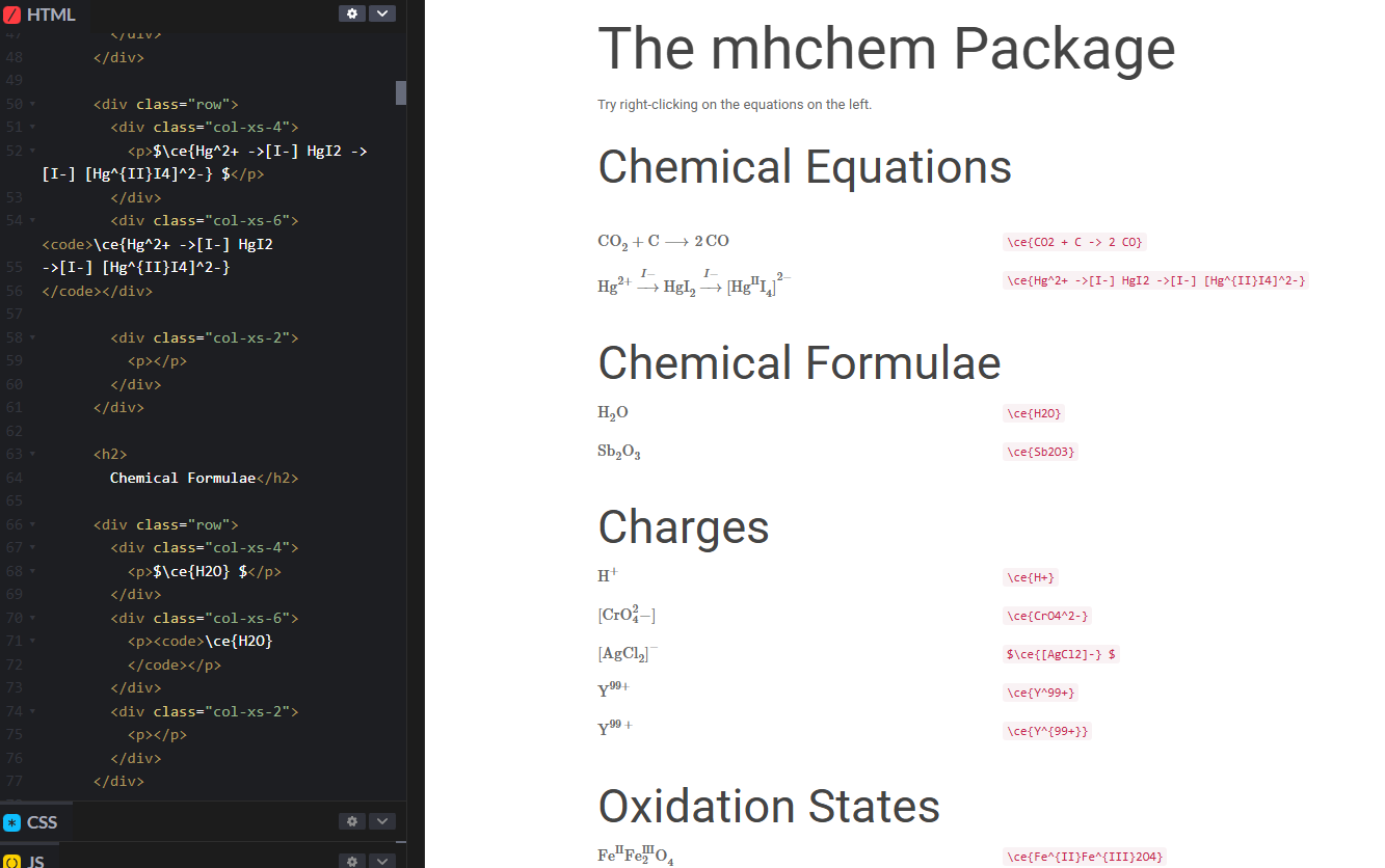 Accessible Chemistry Equations (MathJax + mhchem)