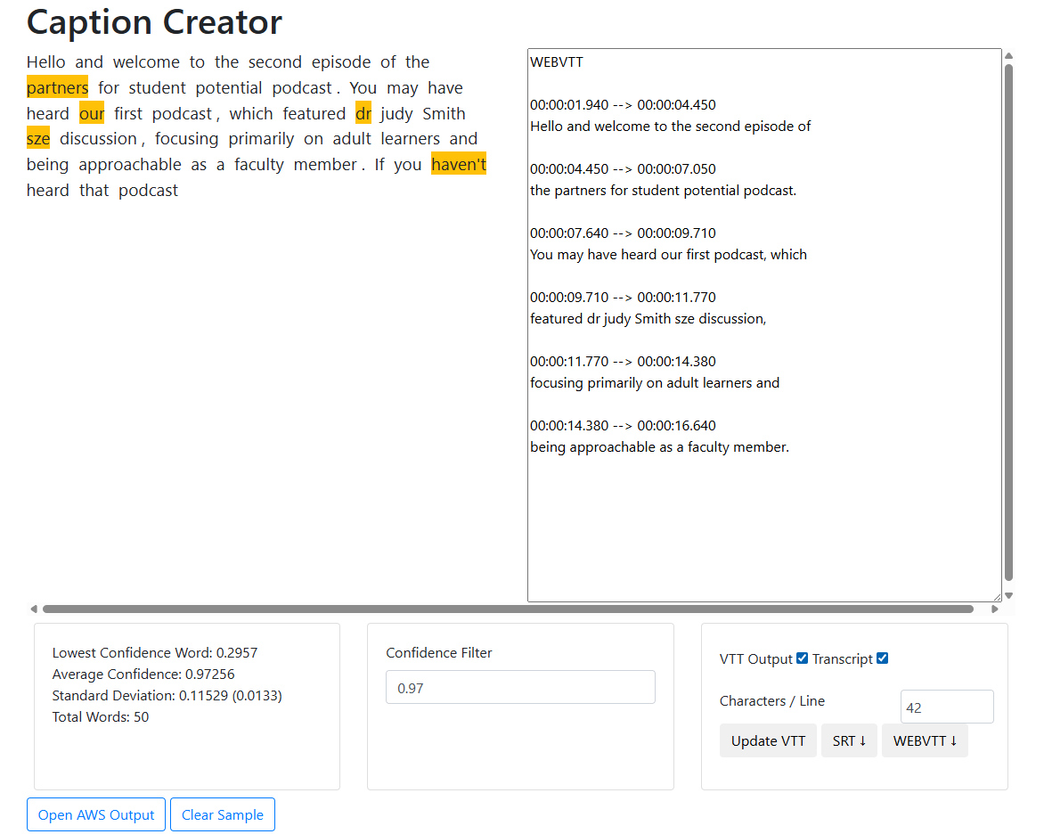 AWS Caption Editor (Post-Processing Tool)