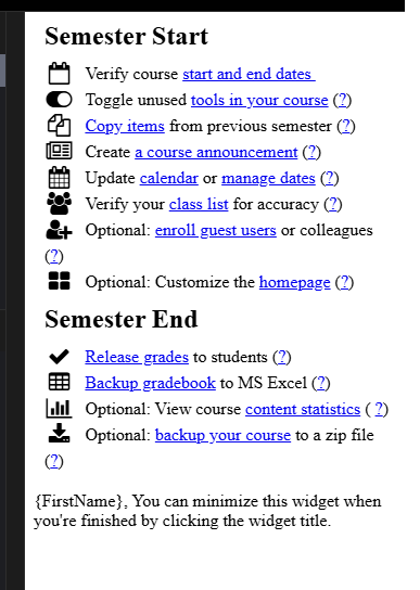 Brightspace Semester Checklist Widget
