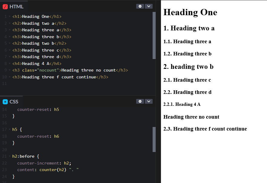 CSS Auto Heading Numbering